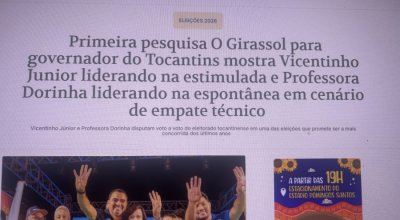 Pesquisa O Girassol mantém empate técnico entre Dorinha e Vicentinho registrado pela Paraná Pesquisas. Candidato tucano entretanto inverteu a posição: assumiu a dianteira em ascensão  e Dorinha, apontando declínio